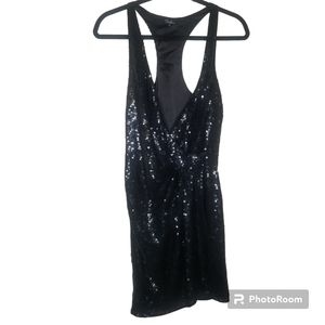 PARKER Black Sequin Racer Back V-Neck Wrap Dress